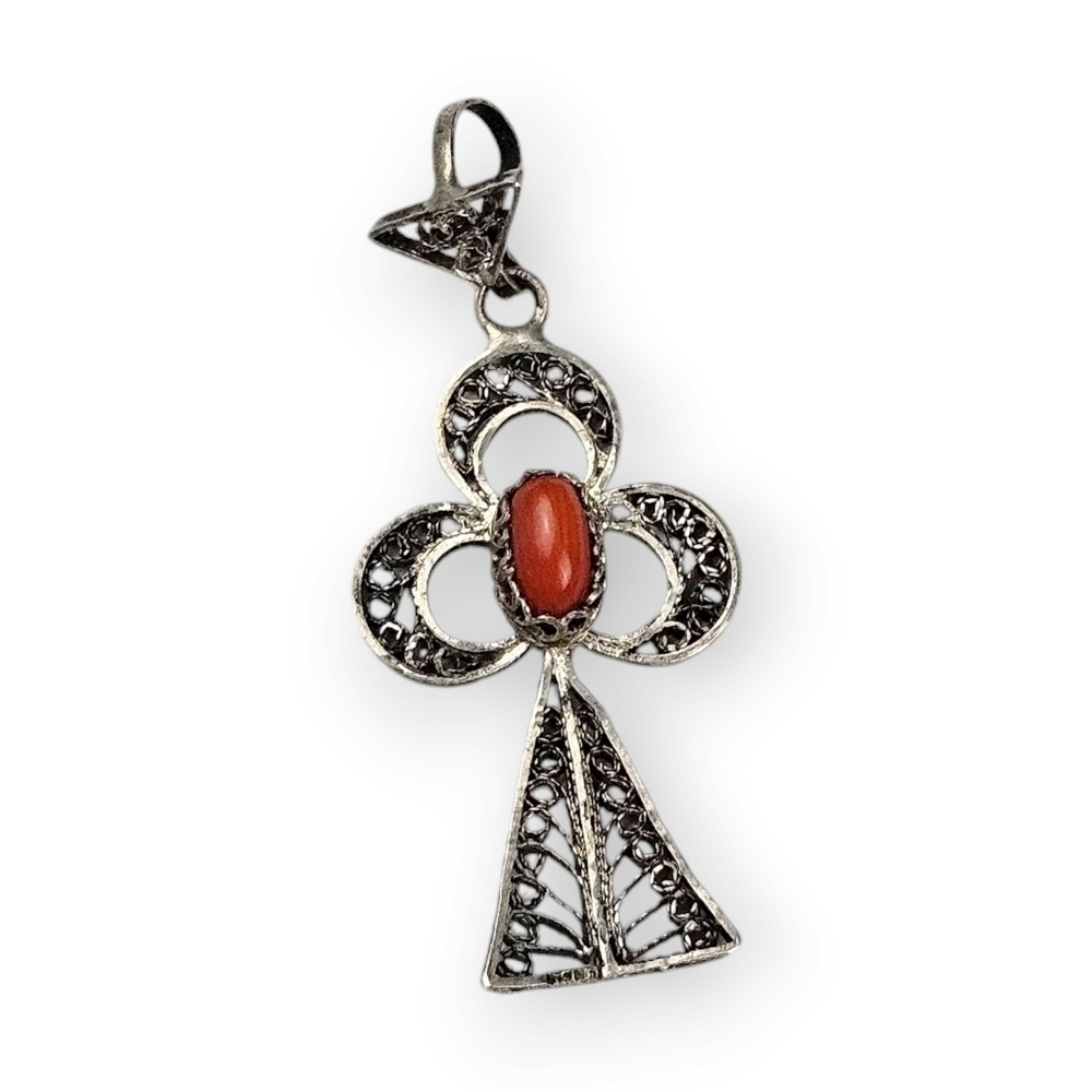 Egyptian Coral Filigree Pendant Arouset El Moulid 800 Silver Islamic Vintage 60s